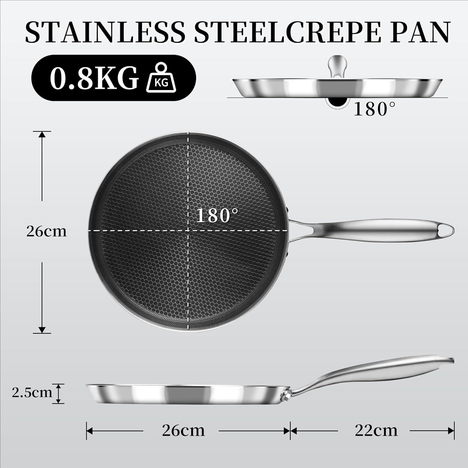 Crepe Pfanne 26 cm Edelstahl Antihaftbeschichtung Induktion Silber