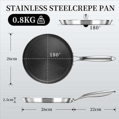 Crepe Pfanne 26 cm Edelstahl Antihaftbeschichtung Induktion Silber