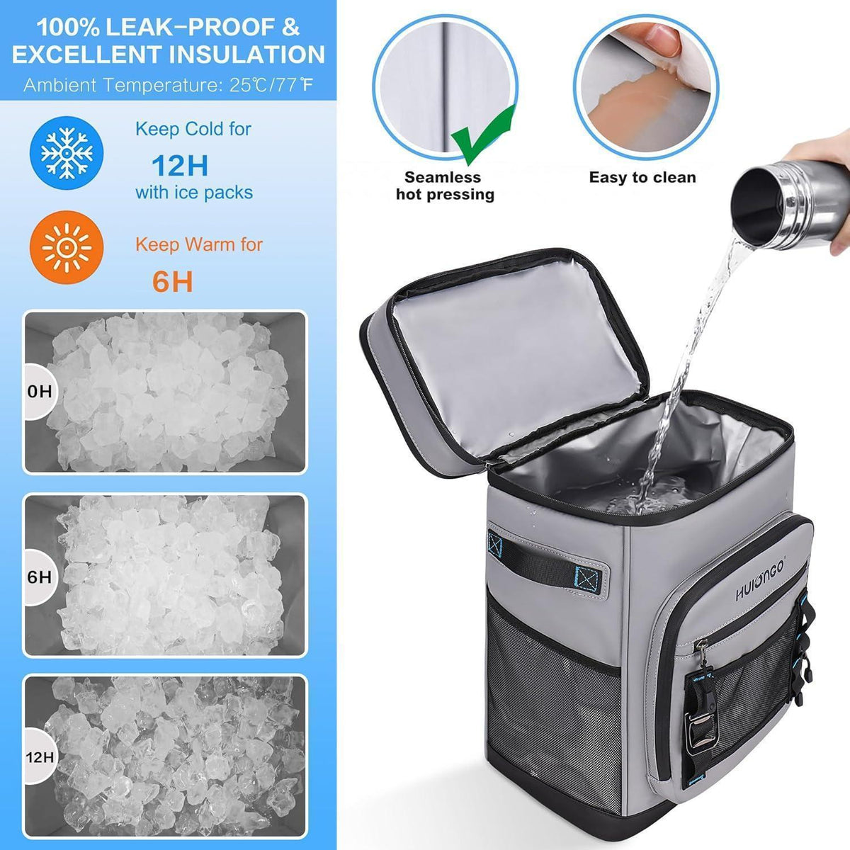 Großer Isolierter Kühlrucksack Grau – Wasserdicht & Faltbar