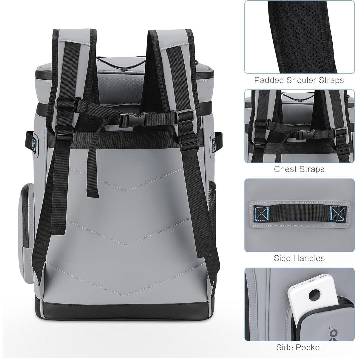 Großer Isolierter Kühlrucksack Grau – Wasserdicht & Faltbar