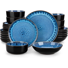 Tafelservice 6 Personen Blau Steingut 24tlg Geschirrset