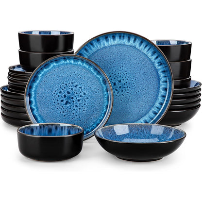 Tafelservice 6 Personen Blau Steingut 24tlg Geschirrset