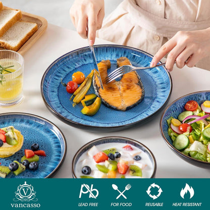 Tafelservice 6 Personen Blau Steingut 24tlg Geschirrset