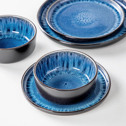 Tafelservice 6 Personen Blau Steingut 24tlg Geschirrset