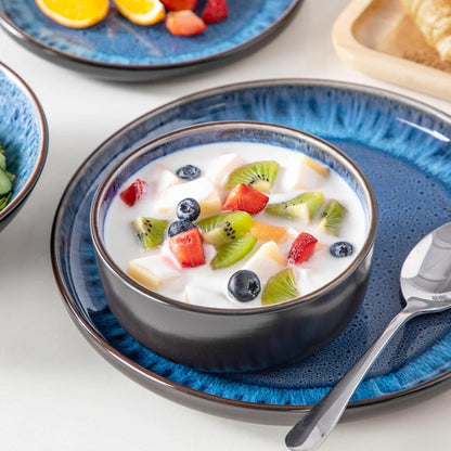 Tafelservice 6 Personen Blau Steingut 24tlg Geschirrset