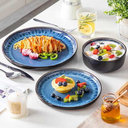Tafelservice 6 Personen 18tlg Geschirrset aus Steingut Blau