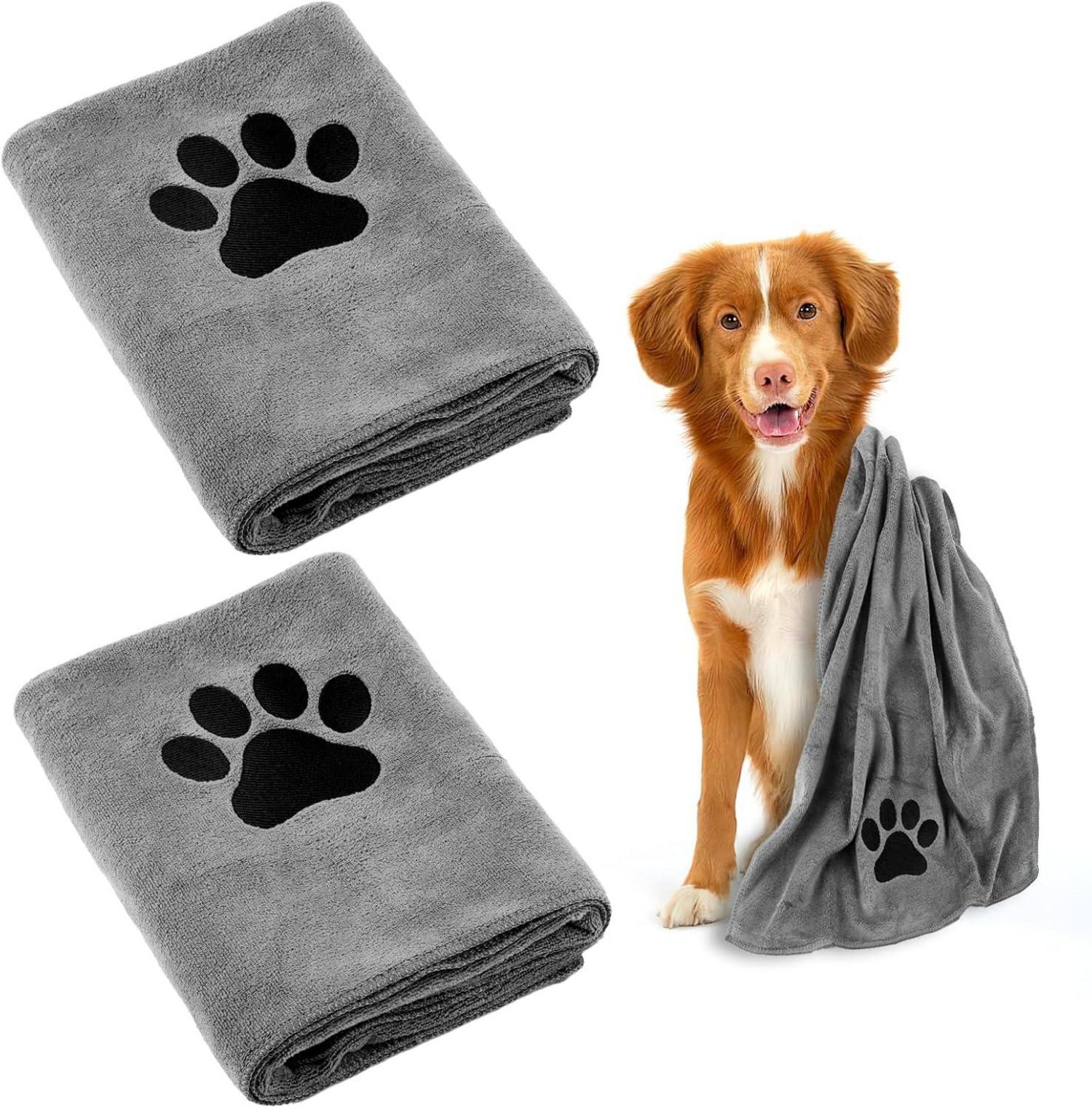 Hundehandtuch Saugfähige Mikrofaser 100x50cm 2er Set Grau