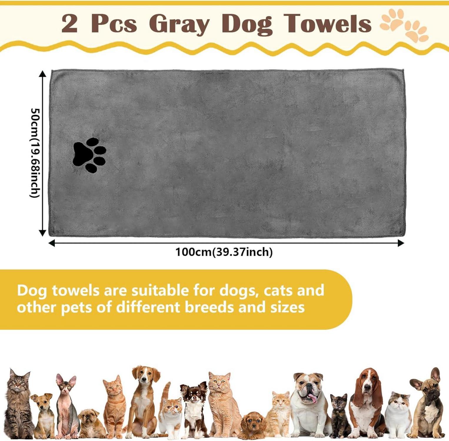 2er Pack Hundehandtuch Extra Saugfähig Grau 100x50cm