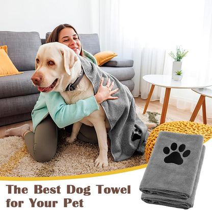 Hundehandtuch Set Extra Saugfähig Grau Mikrofaser 100x50cm