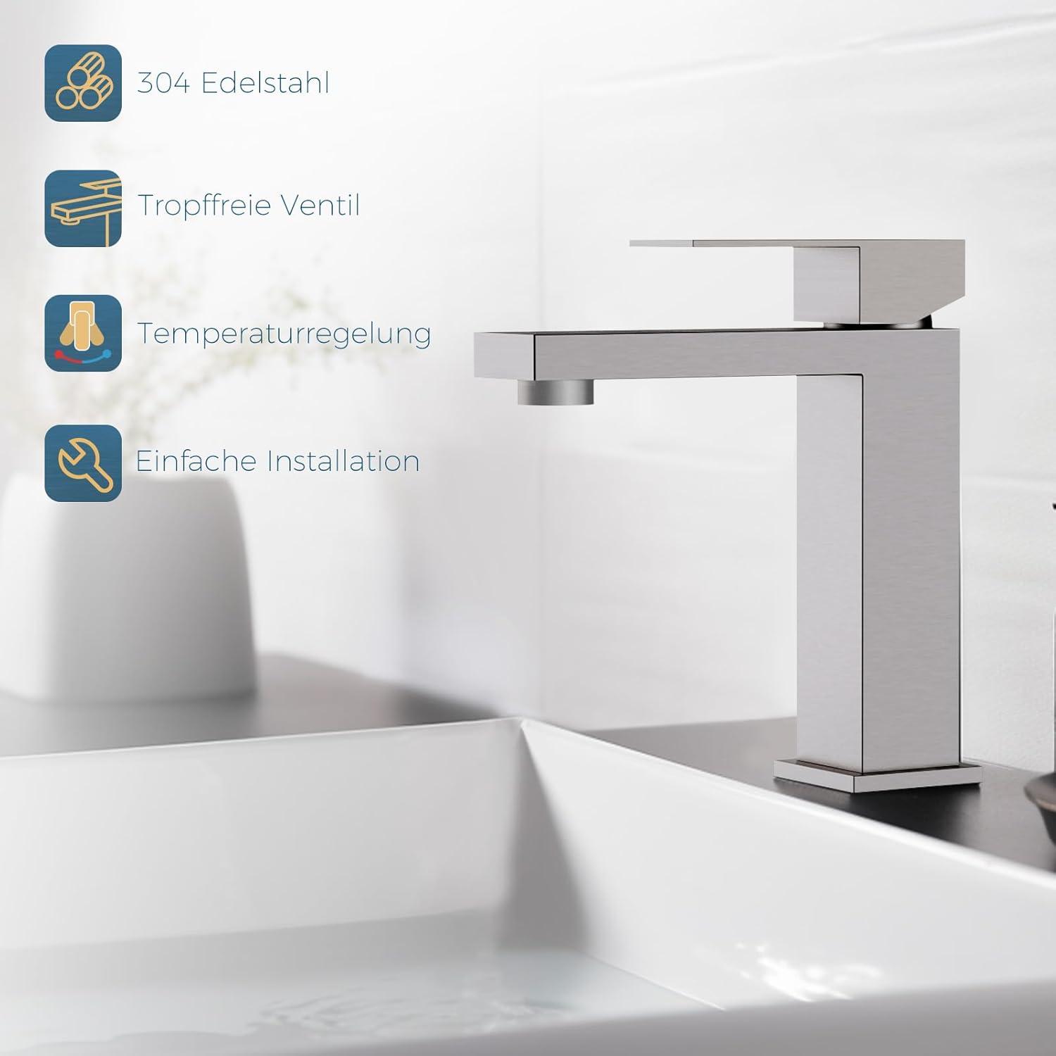 FORIOUS Wasserhahn Bad mit Auslaufhöhe 120mm Edelstahl Einhebelmischer