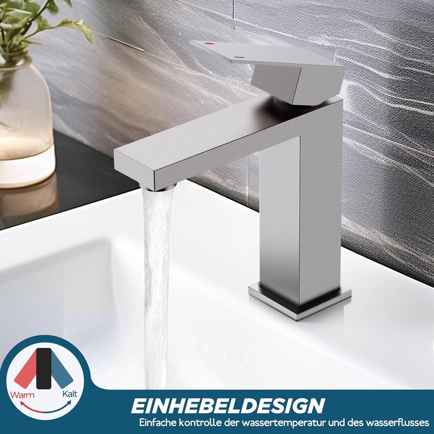 FORIOUS Waschtischarmatur Bad Auslaufhöhe 120mm Edelstahl Energiesparend