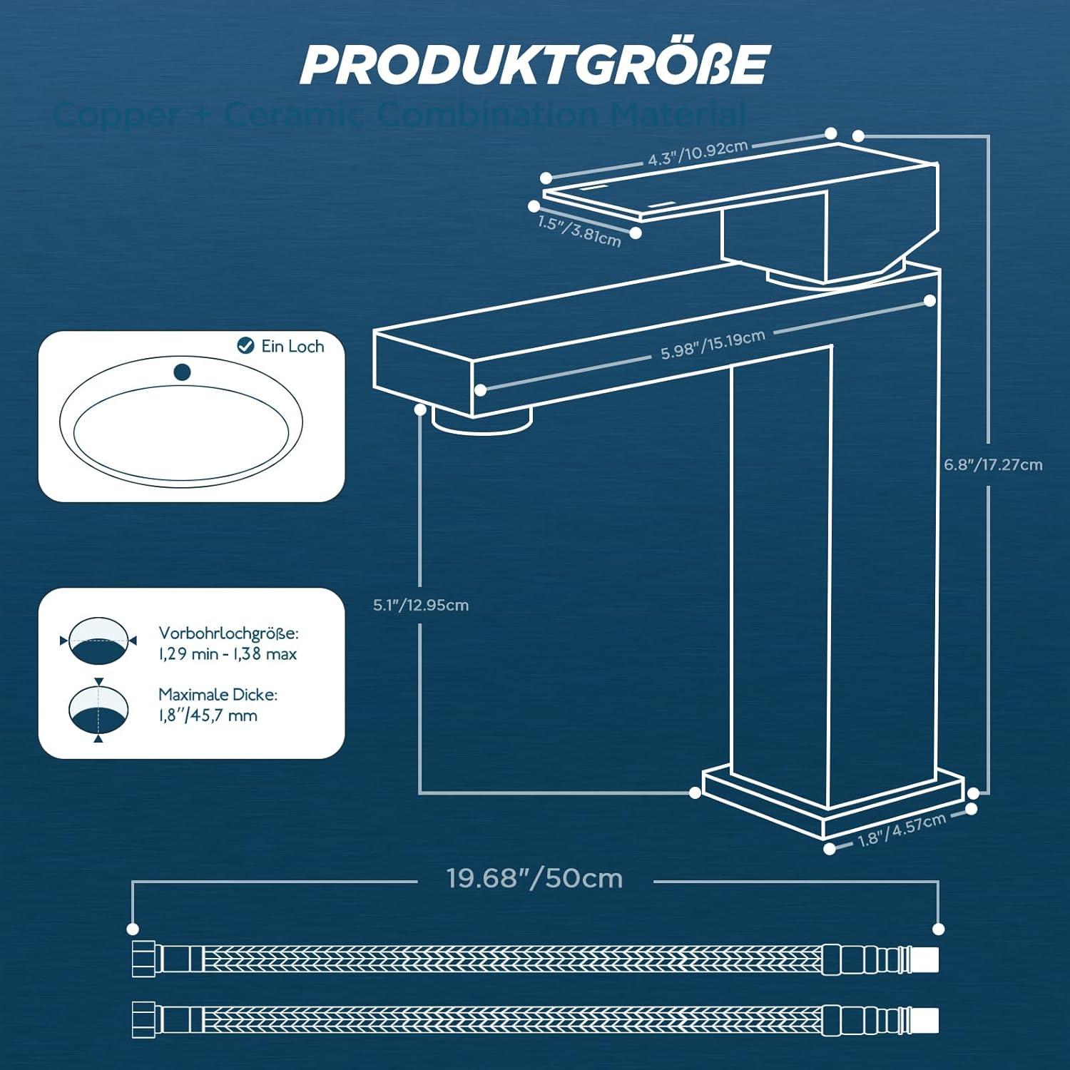 FORIOUS Wasserhahn Bad mit Auslaufhöhe 120mm Edelstahl Einhebelmischer