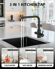 APPASO 3 Wege Wasserhahn Schwarz - 360° Drehbar - 3 in 1