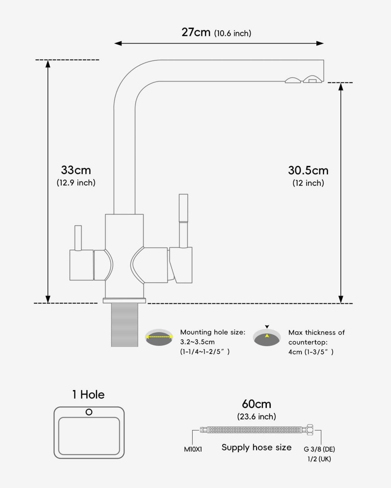 3 Wege Wasserhahn Schwarz 360° Drehbar Mischbatterie für Wasserfilter