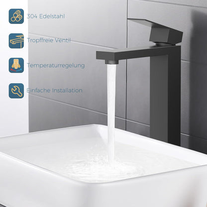 FORIOUS Schwarz Matt Waschtischarmatur Wasserhahn Bad 250MM Auslauf Edelstahl Eco
