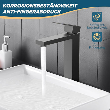 Waschtischarmatur Schwarz Matt, Bad Wasserhahn mit Auslaufhöhe