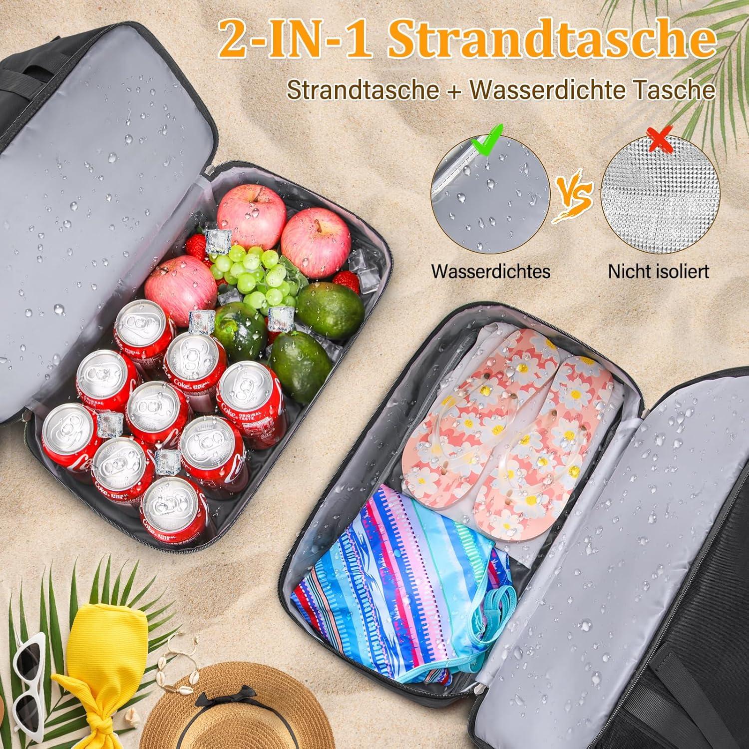 Große Strandtasche XXL mit Nass-/Trockenfach - 42L