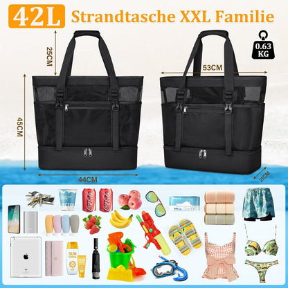 Strandtasche XXL mit Reißverschluss 42L - Badetasche Damen