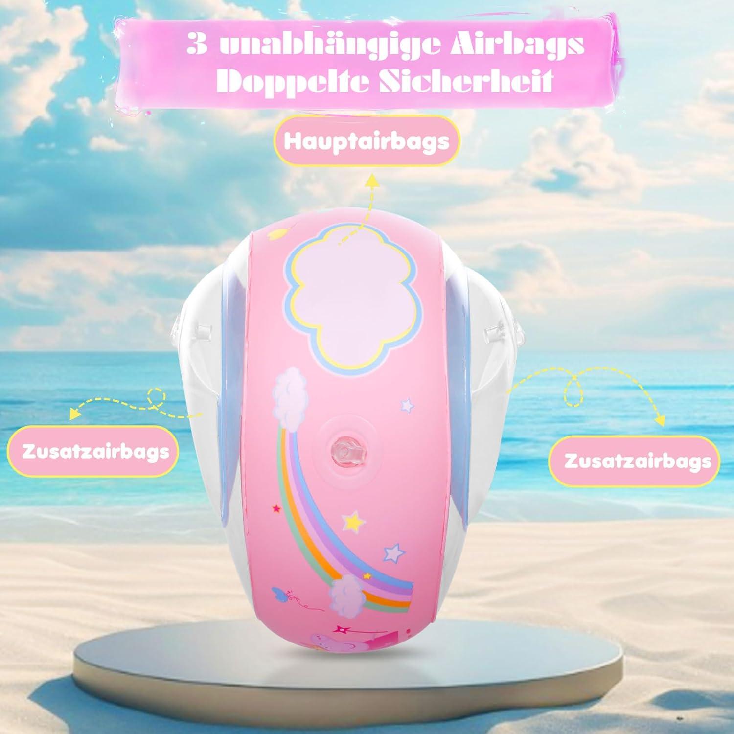 Aufblasbare Schwimmflügel Kinder 3 Airbags Rosa Schwimmhilfe