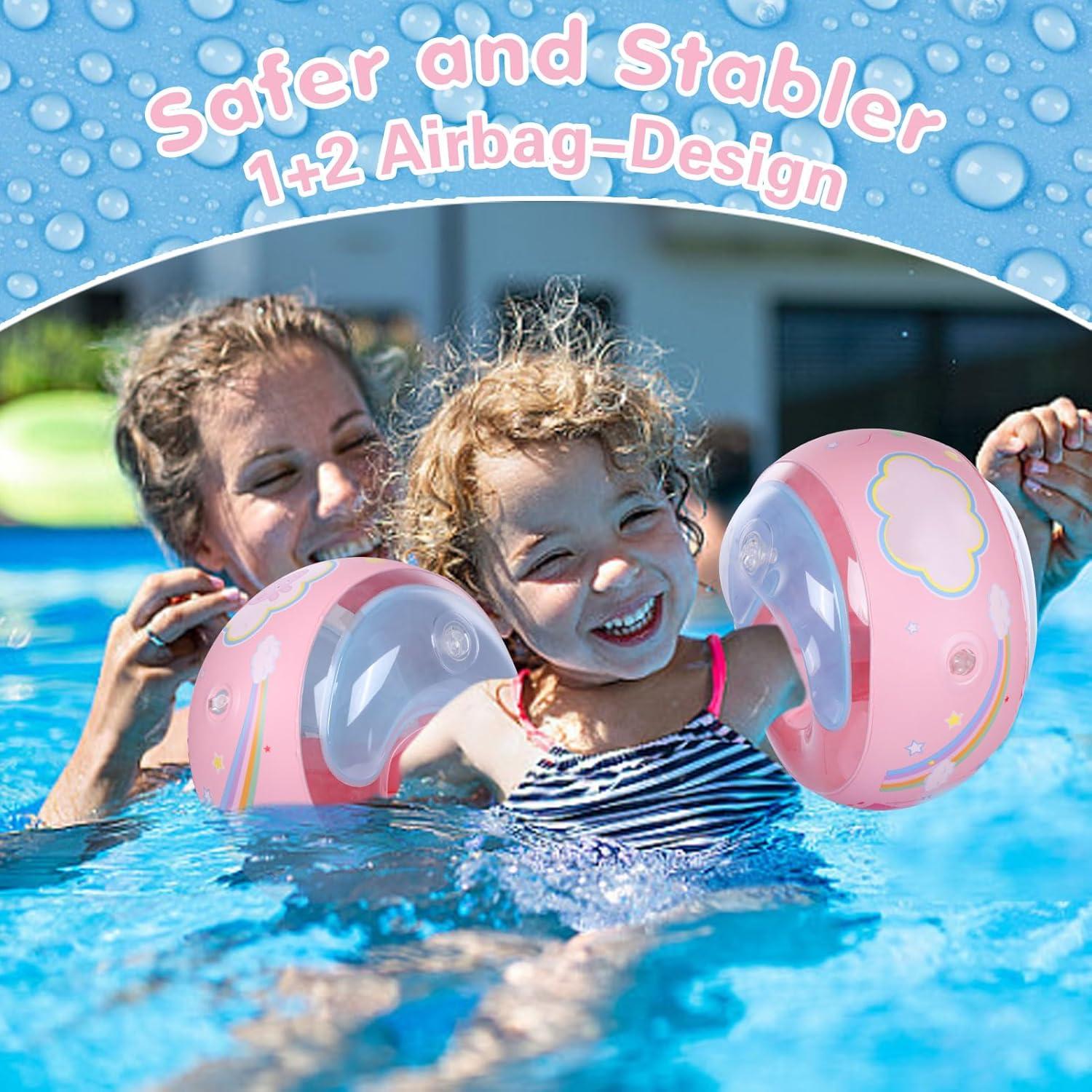 Schwimmflügel Kinder Babys Mädchen Jungen Schwimmhilfe 3 Airbags Rosa M
