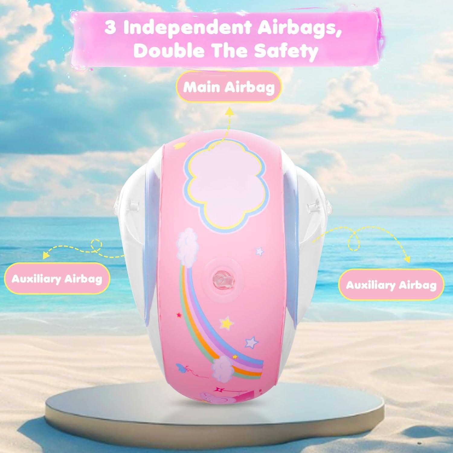 Aufblasbare Schwimmflügel Kinder Mädchen Jungen 3 Airbags Sicherheitssystem Rosa