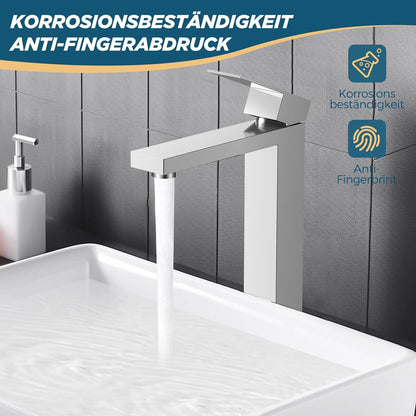Waschtischarmatur mit Auslaufhöhe 250mm Edelstahl Einhebelmischer