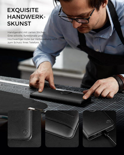 Samsung Galaxy A15 Handyhülle Schwarz Premium Leder