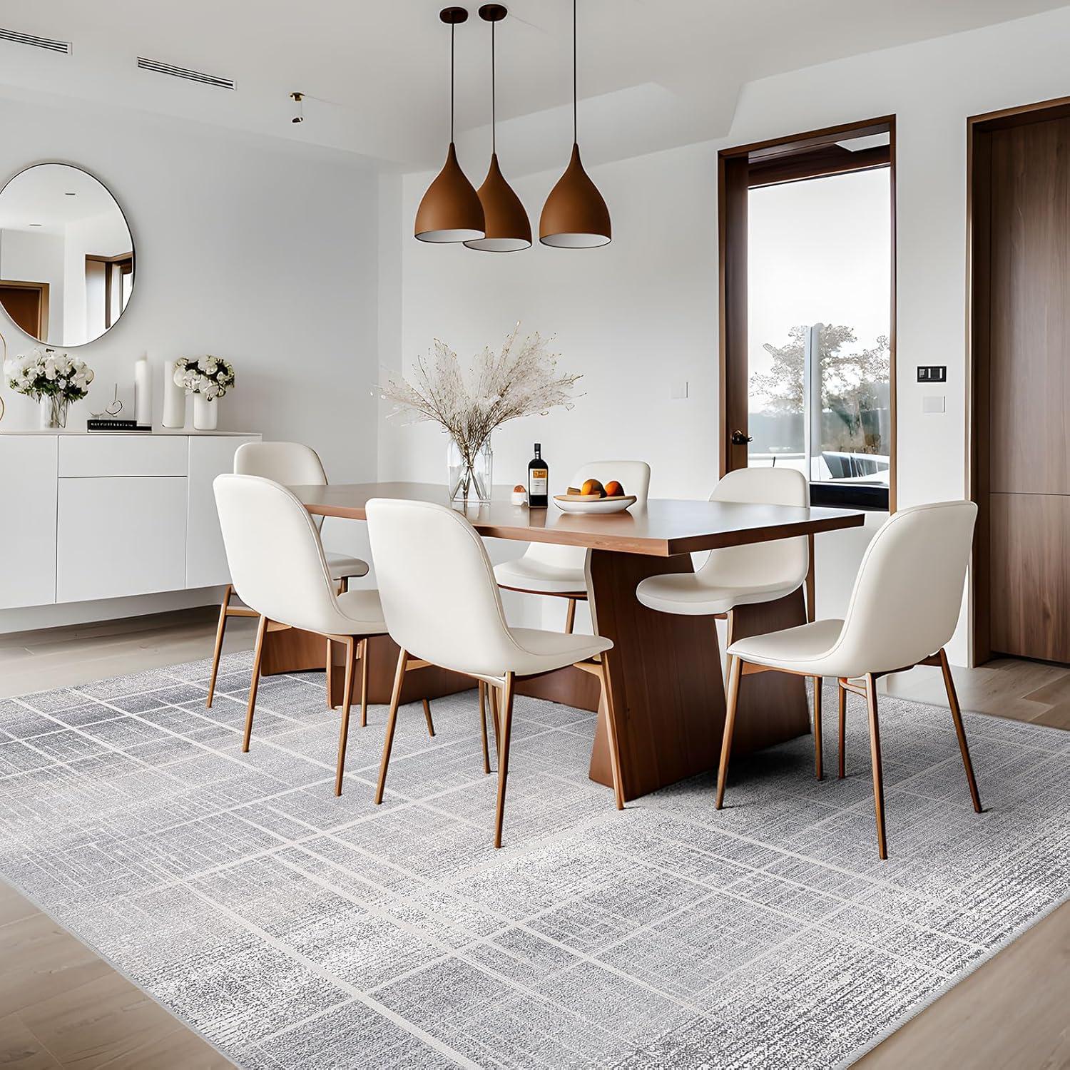 Großer Moderner Teppich 200x300 Anti-Rutsch Waschbar, Grau Beige