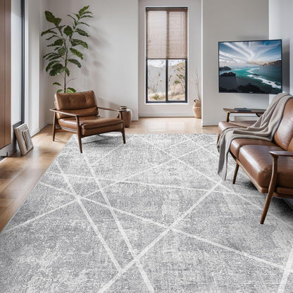 Modernes Teppich Wohnzimmer Kurzflor 120x170 Anti-Rutsch Eisgrau