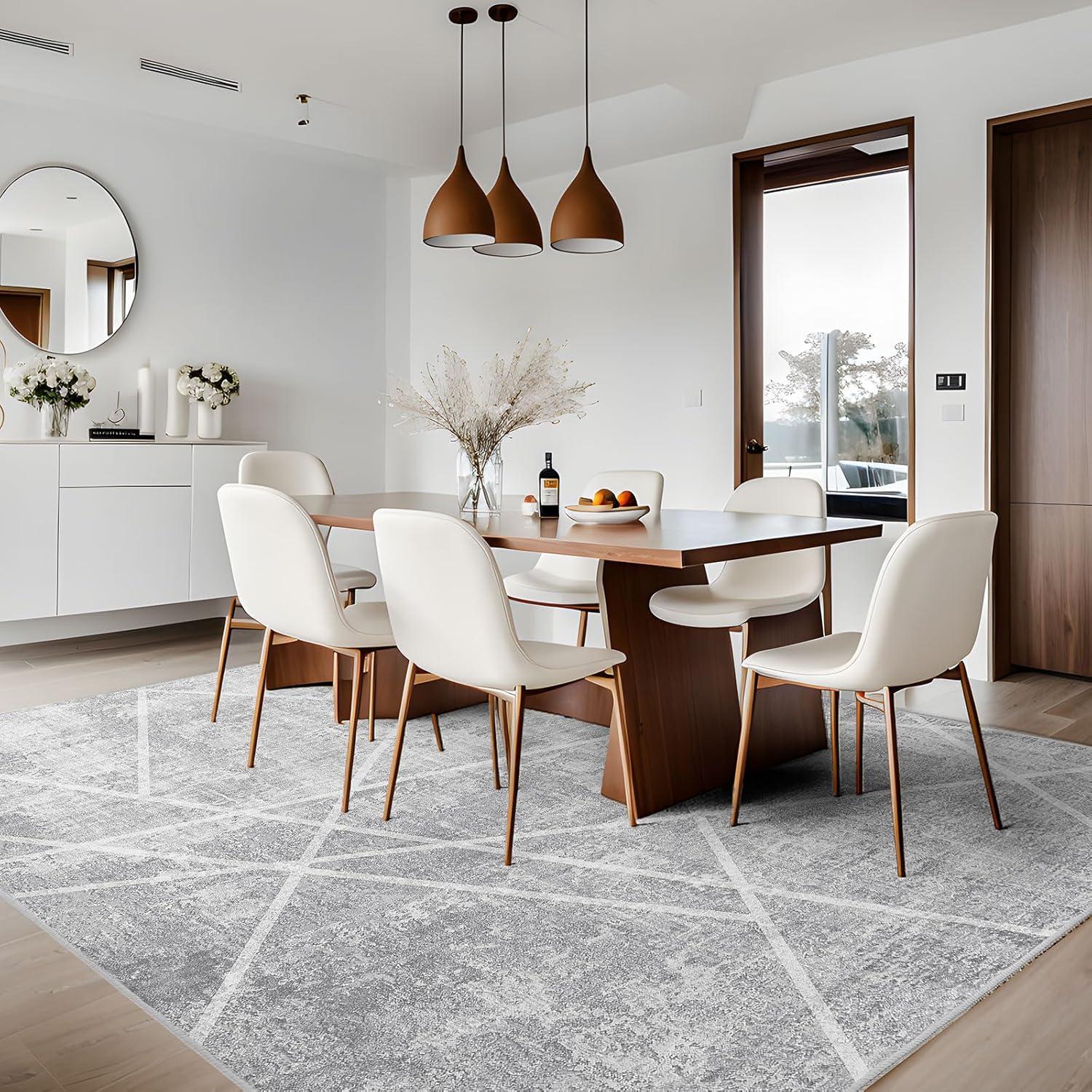 Modernes Teppich Wohnzimmer Kurzflor 120x170 Anti-Rutsch Eisgrau