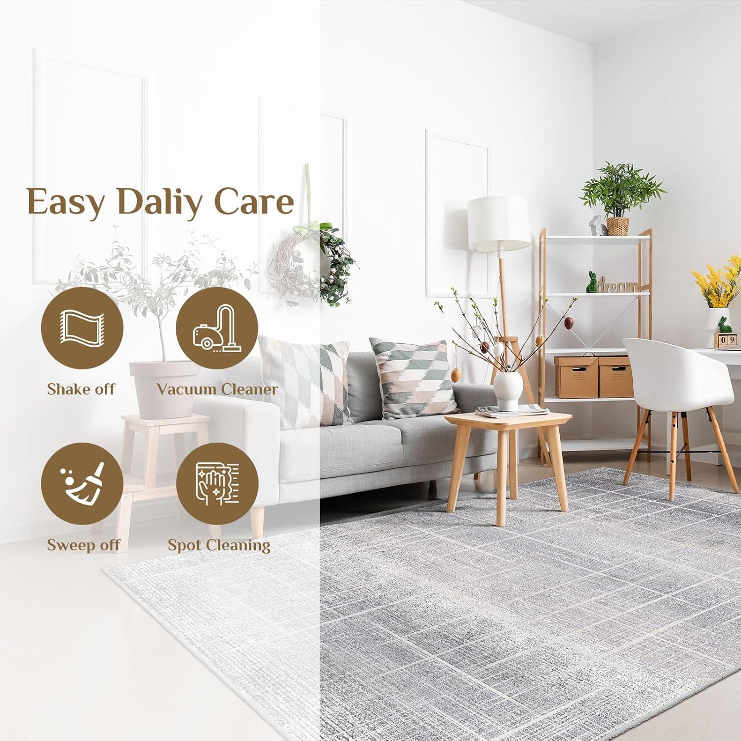 Modernes Teppich Wohnzimmer Anti-Rutsch Grau 160x230 Waschbar Beige