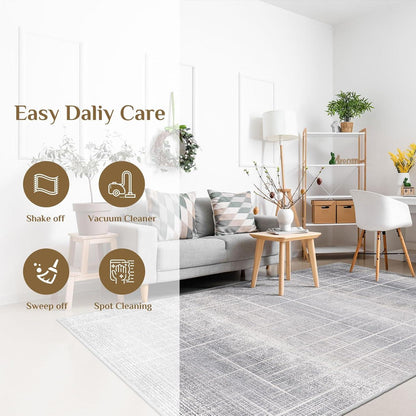 Modernes Teppich Wohnzimmer Anti-Rutsch Grau 160x230 Waschbar Beige