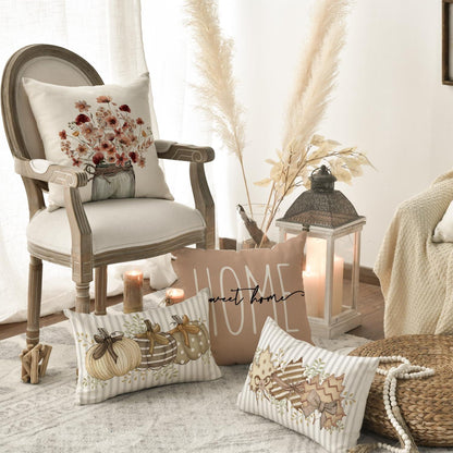Herbst Blumen Blätter Kissenbezüge 4er Set 50x50cm Braun - Deko für Zuhause