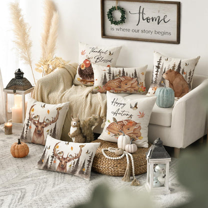 Herbst Kissenbezüge 4er Set 40x40 cm Wildtiere Deko Beige