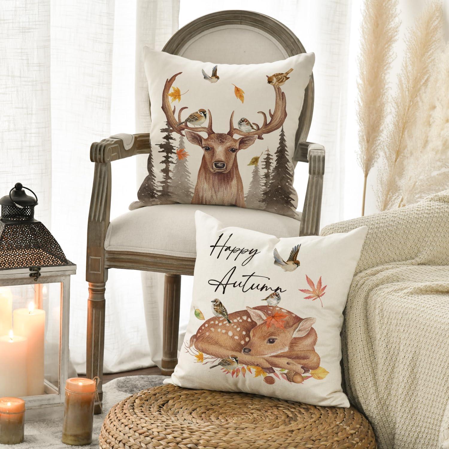 Herbst Kissenbezüge 4er Set Wildtiere Zierkissenbezug 40x40 cm