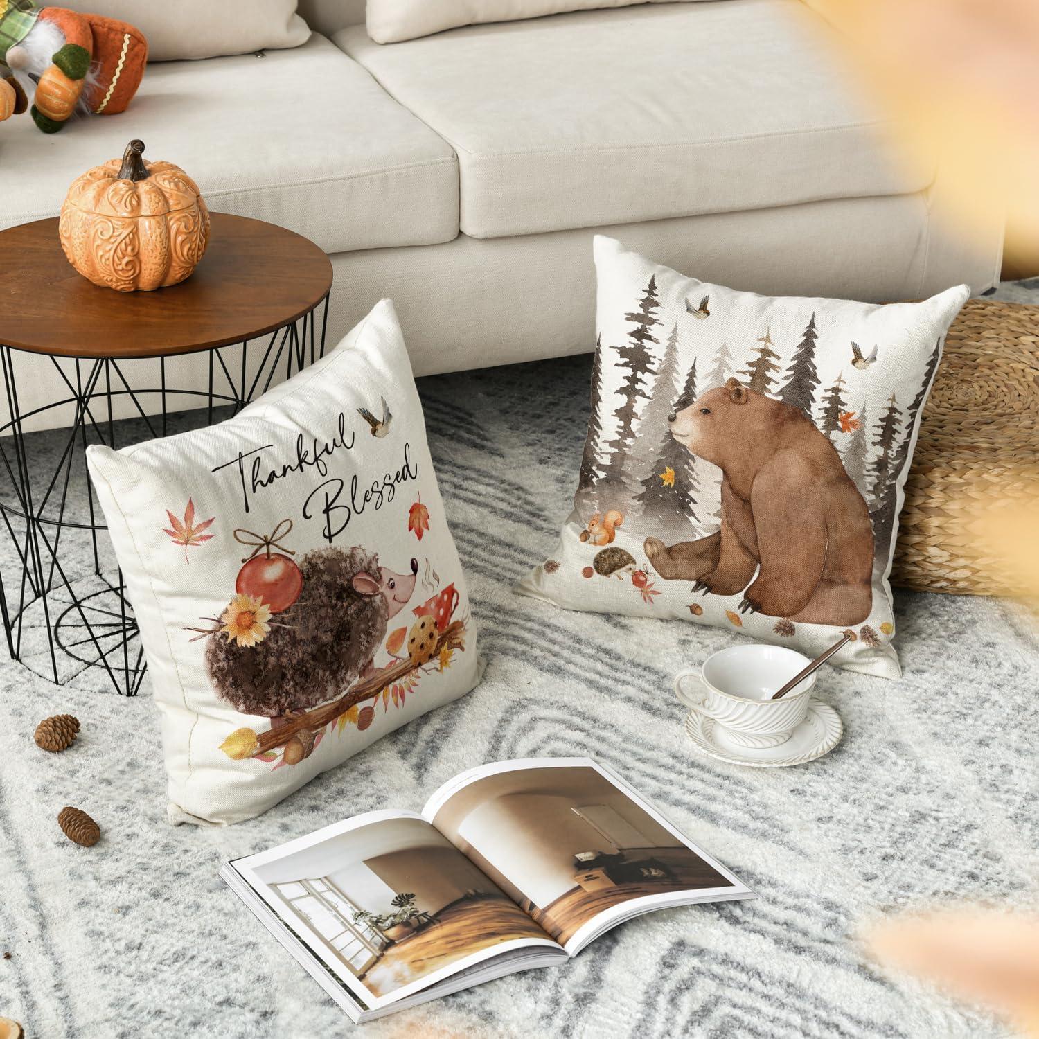 Artoid Herbst Kissenbezüge 4er Set Wildtiere Deko 40x40 cm