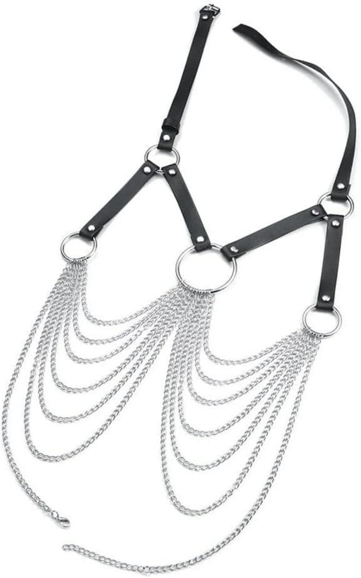 Sexy Punk Leder Harness Damen Brustgurt Kette Gothic Bondage Clubwear