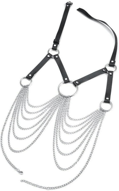 Sexy Punk Leder Harness Damen Brustgurt Kette Gothic Bondage Clubwear