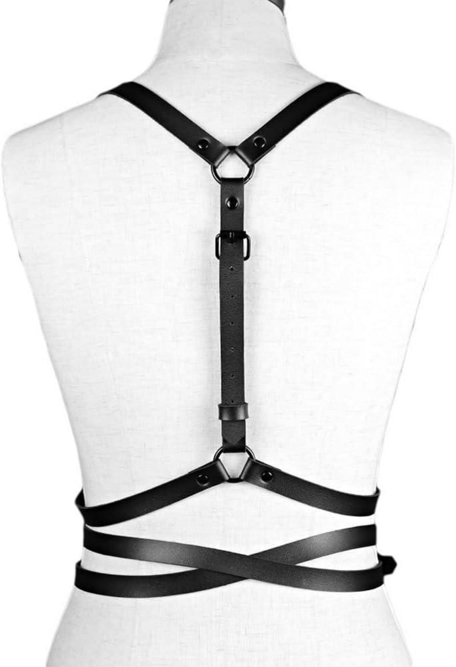 Punk Taillengürtel Damen Leder Body Brust Kette Harness Gothic Schwarz