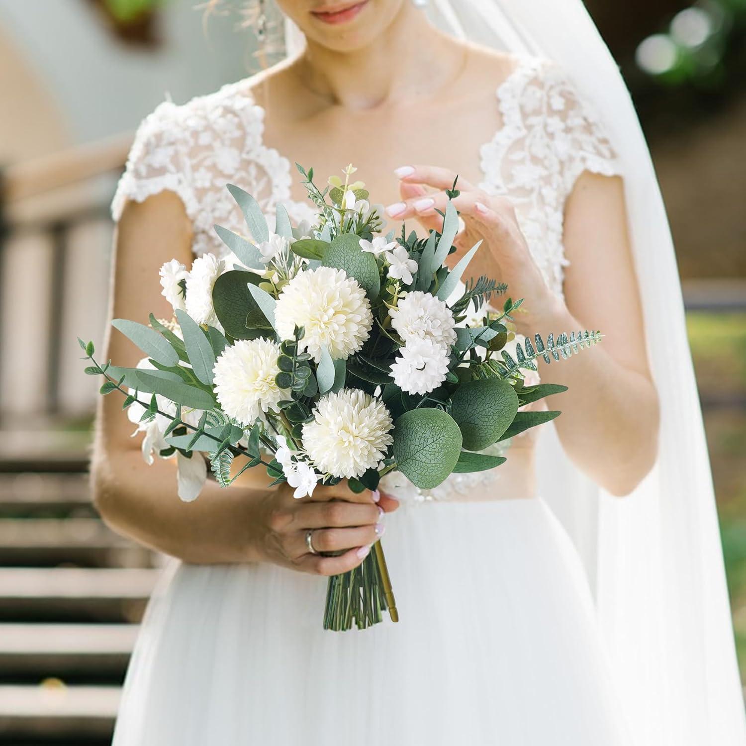 55 Stück Künstliche Zweige Kunstblumen Weiß Blumen Blätter Dekozweige
