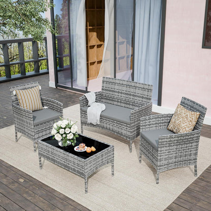 Outdoor Polyrattan Sitzgruppe 4 Personen Set Grau-meliert