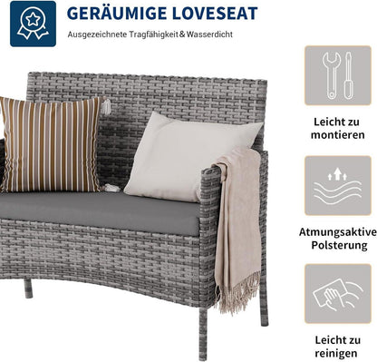Polyrattan Gartenmöbel Set 4 Personen Grau Terrasse Balkon
