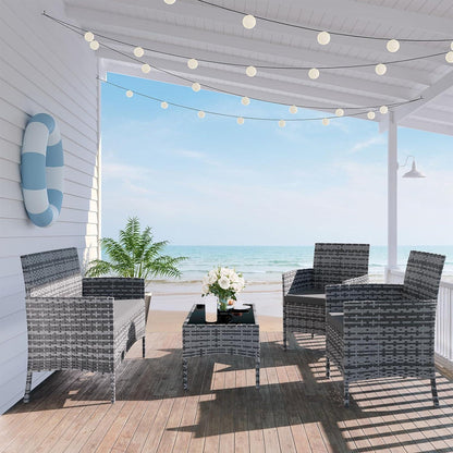 Polyrattan Gartenmöbel Set 4 Personen Grau Terrasse Balkon