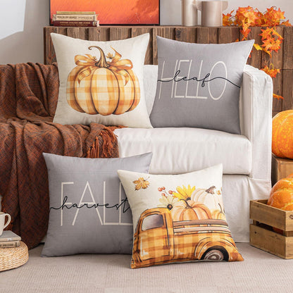 SLOZZI Herbst Kürbis Deko Kissenbezug Set 45x45 cm Grau Orange