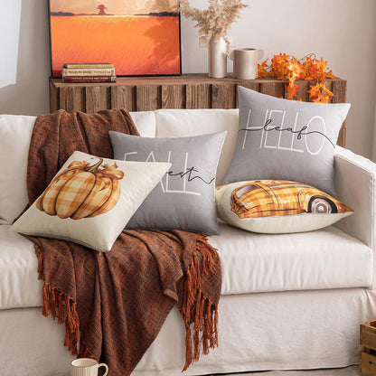 Kürbis Auto Herbst Drucke Kissenbezug Set 45x45cm Grau