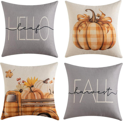 Dekorative Kissenbezüge Herbst Drucke 45x45 cm Grau Orange 4er Set