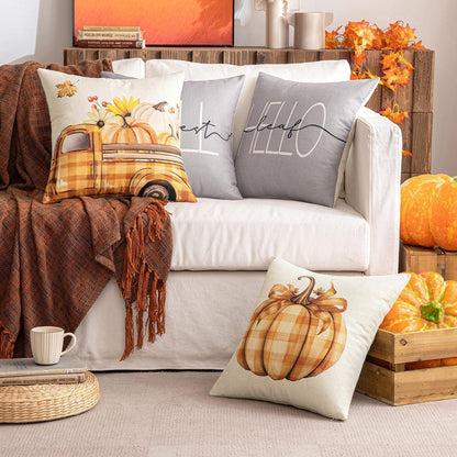 Dekorative Kissenbezüge Herbst Drucke 45x45 cm Grau Orange 4er Set