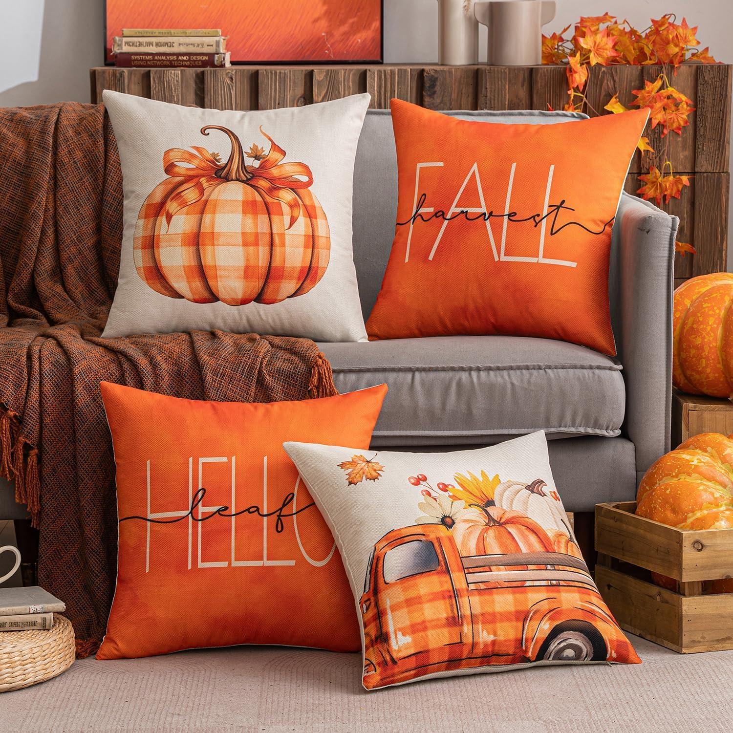 Herbst Drucke Kissenbezug Set Dekorativ Kürbis Auto Sofa 45x45cm