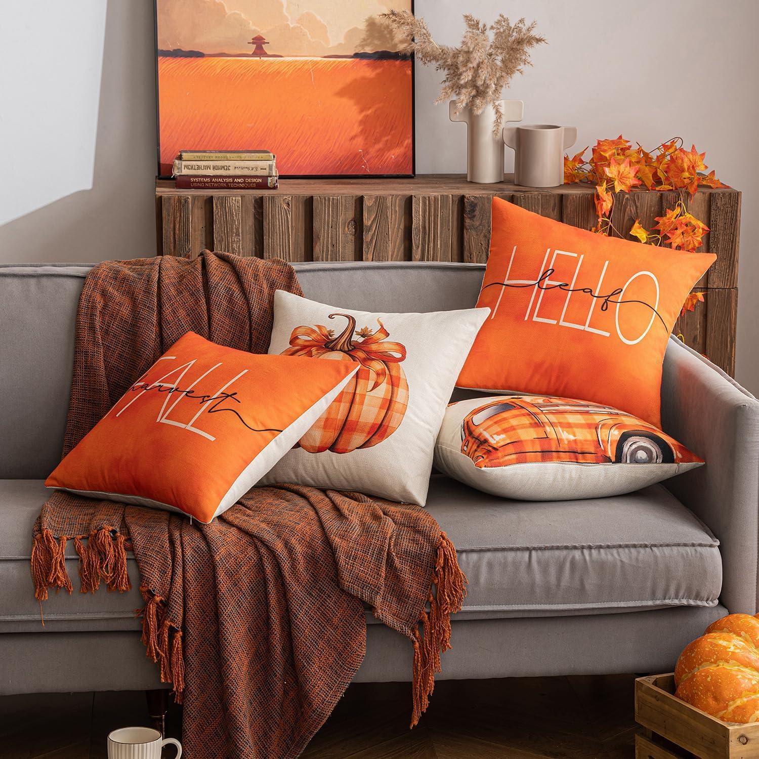 SLOZZI Herbst Kürbis Deko Kissenbezug Set 45x45 cm Orange