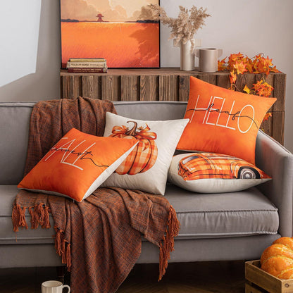 SLOZZI Herbst Kürbis Deko Kissenbezug Set 45x45 cm Orange